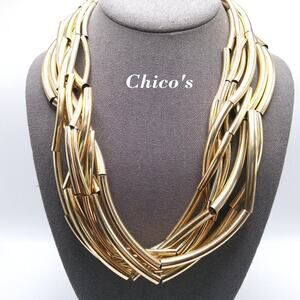 Chico's Gold Tone Metal Tube Multistrand Necklace, 26 Inches